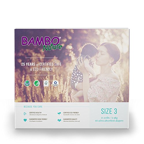 Bambo Nature Eco Friendly Baby Diapers Classic for Sensitive Skin, Size 3 (11-20 lbs), 66 Count (2 Packs of 33)