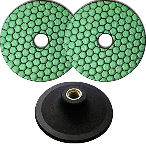 Sanding Disc Kit with 2 For Dry Cut Diamond Metal-Free Abrasive Pads Grit Dia Dry Polisher + 1 Velcro Attachment Plate M14, Natural Stone, Marble, Granite
