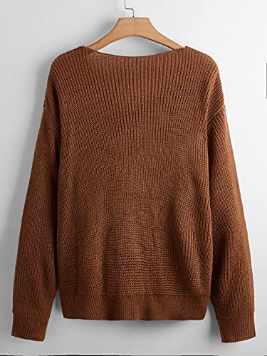 Image of Floerns Women's Plus Size Casual Twist Hem V Neck Long Sleeve Sweater Tops