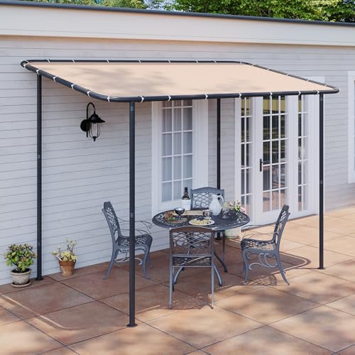 Aoxun 10x6 Lean to Gazebo Outdoor Pergola with Water Resistant & UV-Resistant, Wall-Mounted Canopy Sloped Roof Awning for Patio Backyard, Deck, or Garden Khaki