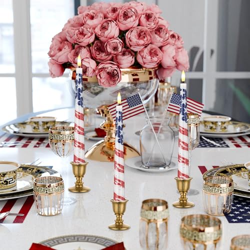 Image of Flameless Patriotic Candles, 9.6 inch Real Wax 4th of July Led Candles with Remote, 3 Pack Flickering Independence Day Flameless candlesticks for Table, Home, Party Decor