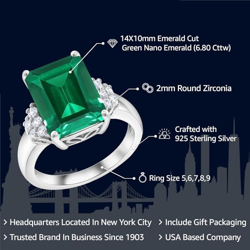 Gem Stone King 5-10 Cttw Gemstone Birthstone Engagement Ring For Women | 14X10MM Emerald Cut | 925 Sterling Silver | Wedding Anniversary Promise Ring | Available In Size 5, 6, 7, 8, 92