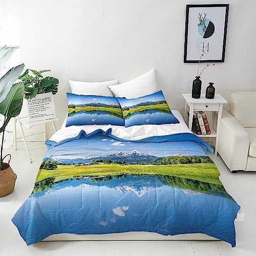 ANHOPE Lotus Duvet Cover Set Soft Comforter Cover Set with Watercolor Flowers Birds Print Pattern 3 Piece Bedding Set with Pillowcase All Season Quilt Cover with Zipper for Kids Adults Single Size