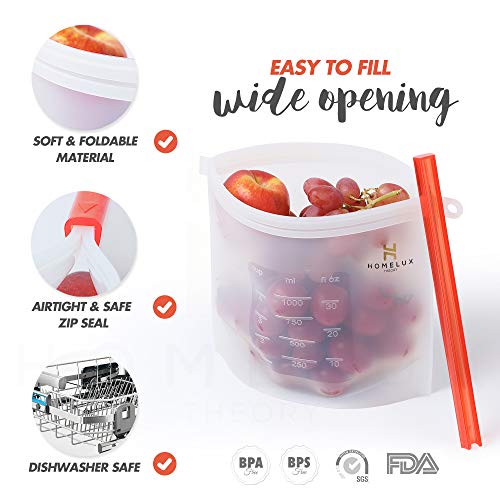 Homelux Theory Reusable Silicone Food Storage Bags Silicone Bags Reusable Bags Silicone Silicone Storage Bags Silicone Food Bags Reusable Silicone Food Bag (2 Large + 2 Medium)