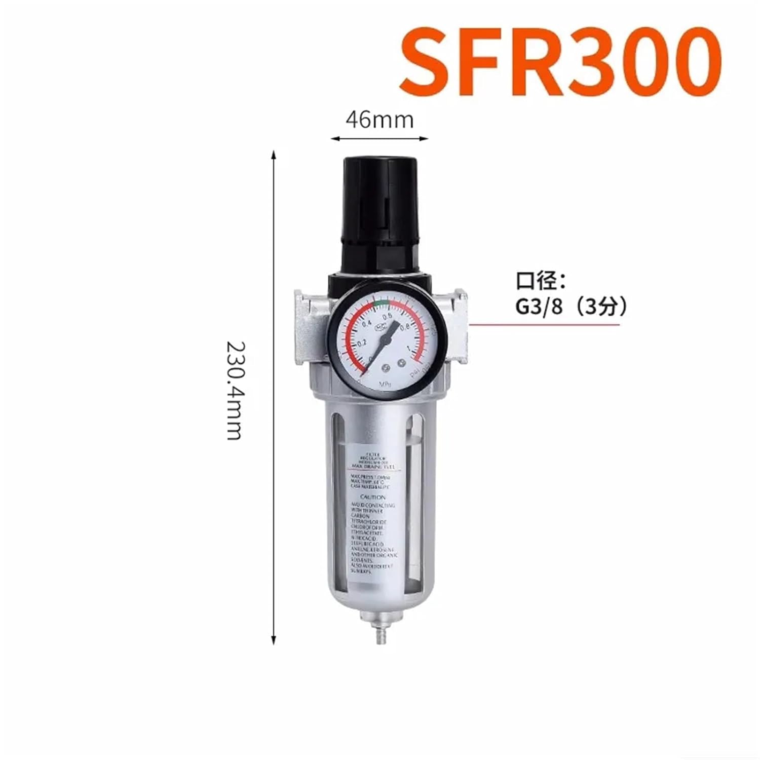 SFR-200 1/4 SFR-300 3/8 SFR-400 1/2 Air Compressor Moisture Water Oil Lubricator Trap Copper Filter Regulator Air Regulator(SFR-300)