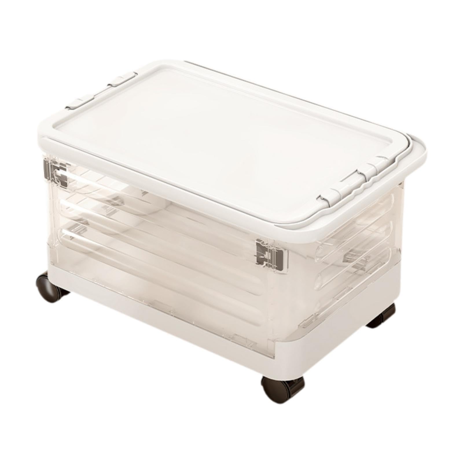 Qianly Carrello Pieghevole Portatile Cassetta con Manico Telescopico Ruote PP Multifunzione per Libri Spesa Organizzazione Cancelleria Materiale Didattico, Chiaro