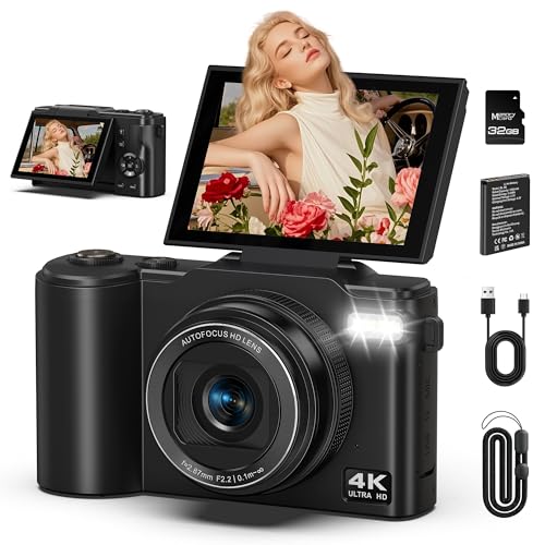 4K Digital Camera for Photography, 64MP Vlogging Camera for YouTube with 180° Flip Screen, 18X Zoom...