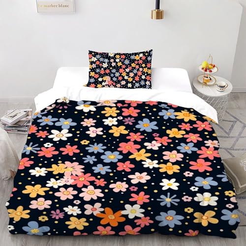 Housse de couette fleurs printanières parure de lit finition fermeture éclair