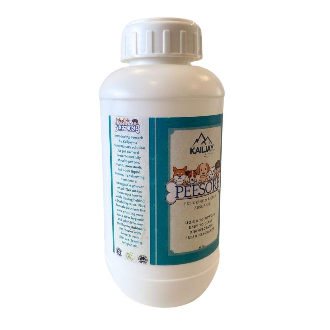Kailjay peeSORB Pet Urine and Liquid Absorber & Dog deodorizer, for Dogs/Cat urine, vomit, poop Liquid to Powder, Easy to Clean, Disinfectant, Fresh Fragrance, Easy to Use (400G)