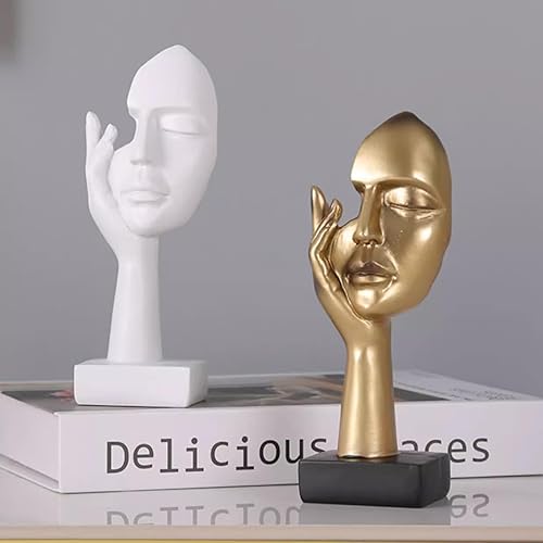 Miniatura 7 de Yahu Lando Estatua de pensador de oro, adornos de estatua de pensador de resina, esculturas de estilo abstracto, cosas de resina modernas y simples,