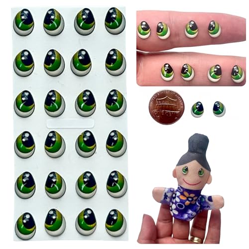 Image of 3D Resin Doll Eyes - 7mm Self-Adhesive Craft Eyes (24 pcs / 12 Pairs) - Realistic Cabochon Eyes for Amigurumi, Dolls, Polymer Clay, Cold Porcelain, Felt & DIY Crafts (Green)