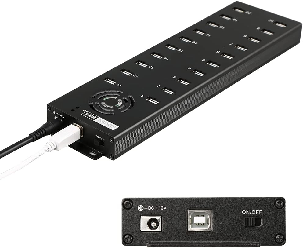 20 Ports Industiral USB 2.0 HUB - Powered Data and Charging Hub - 12V 10A External Power Adapter - Output of 1.2A Per USB Port - Aluminum Alloy Casing - Mouting Bracket - Led Indicator image 8 of 8 B09699GLD1