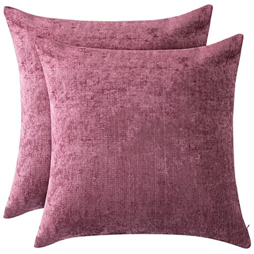 Mangata Casa Throw Pillow Covers For Couch -Rose Wine Chenille Decorative Pillows 18X18 For Bed- Set Of 2 Square Farmhouse Pillow Covers(Rose Wine 18X18In) #TOP23
