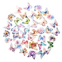 50 Pcs Butterfly Stickers, Shiny Colorful Holographic Sticker, Waterproof Transparent Pet Decals Phone Stickers for Scrapbooking, Journals, Water Bottles, Laptops, DIY Crafts and Gifts