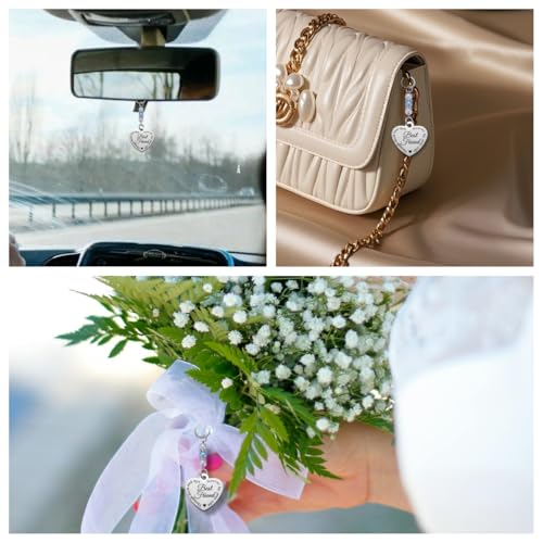 Image of MIXJOY Something Blue Gift for Bride, Wedding Day Bridal Blue Pearl Angel Wings Bouquet Garter Charm for Bride to Be