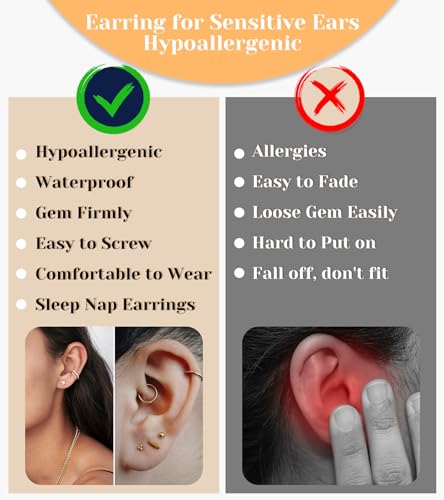 Staligue 21 Pairs Surgical Steel Flat Back Earrings Set for Women Men Hypoallergenic 20G Stainless Steel Stud and Hoops Earrings for Sensitive Ears Small Cz Heart Star Moon Opal Cartilage Earrings3