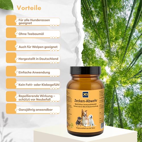 X1 Zecken-Abwehr Hund natürliches Pulver - 60g Bio Kräutermischung gegen Zecken & Parasiten aus Artemisia, Wermut, Kokos, Wilde Karde - Ohne chemische Zusätze
