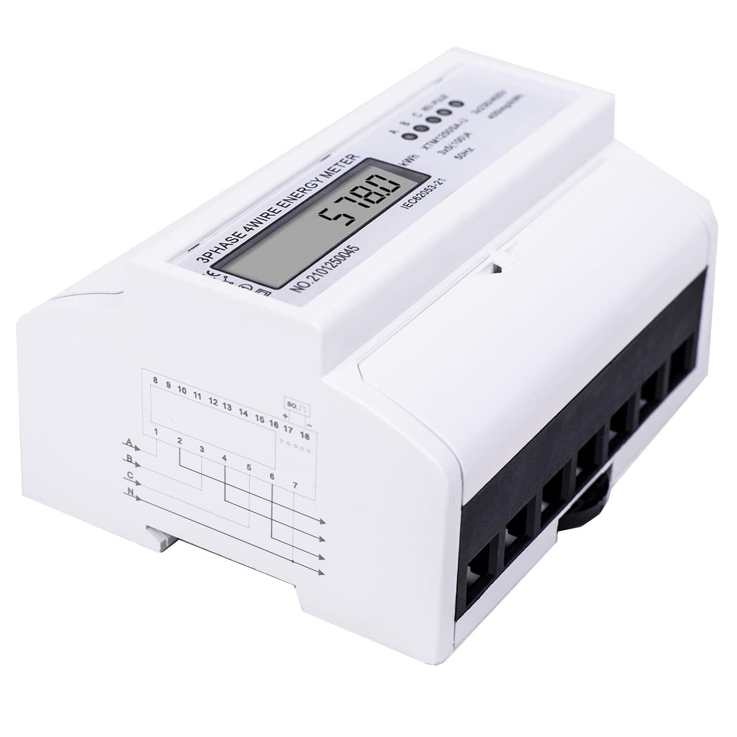 Contatore di corrente trifase digitale con LCD, 3 fasi 4 fili, contatore di corrente alternata, contatore di corrente calibrato per guida DIN DIN per ingegneria edilizia, sistemi di gestione