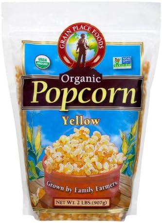 Organic, Protein-Rich Popcorn | 2 lb. Bag | Large, Crunchy Kernels | Classic Corn Taste | Non-GMO | Healthy Snack by Grain Place Foods