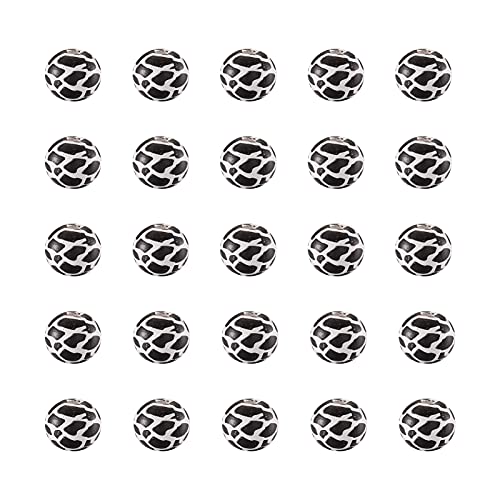 Craftdady 80pcs Natural Wooden Beads 10mm Round with Cow Partten Printed White Black for Jewellery Bracelet Necklace Charms Making - Image 2