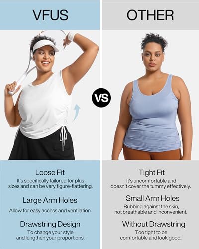 Image of Plus Size Tank Tops for Women Drawstring Sleeveless Quick Drying Tennis Shirts Loose Fit Running Golf Pickleball Outfits