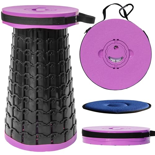 Image of ALEVMOOM Upgraded Portable Collapsible Stool with Cushion,Telescoping Folding Stool for Adults,Yet More Sturdy Camping Stool with Load Capacity 1000lbs,for Outdoor Garden Hiking BBQ