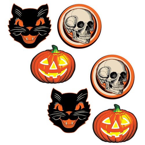 Beistle Set of 6 Plastic Vintage Halloween Cutouts, 10”-12”, Jack...