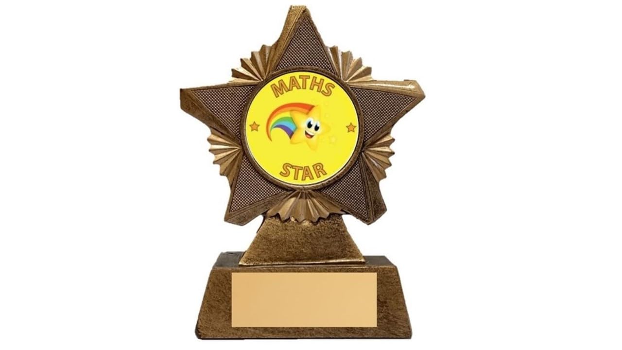 Maths Star Trophy Award Premier Star Antique Gold 150mm Heavy Resin School Award Counting Numbers Free Engraving -troshow2-Y