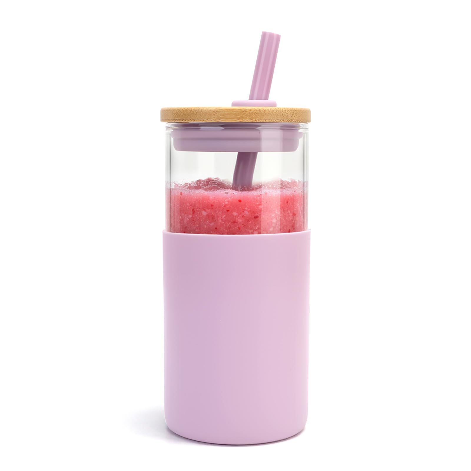 tronco 16oz Glass Tumbler Straw Silicone Protective Sleeve Bamboo Lid - BPA Free