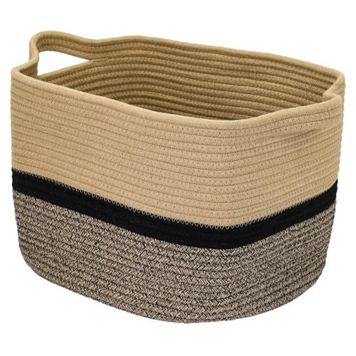 HMF Cesta de almacenamiento con asas extendidas, cesta de algodón, 36 x 30 x 25 cm, color miel negra