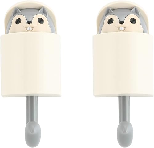 2 ganchos adhesivos en forma de ardilla para habitación de los niños, sala de estar, dormitorio, lindos dibujos animados creativos para decoración