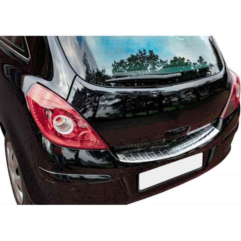 Protecteur de pare-chocs arrière compatible avec Opel Corsa D - entre 2006 et 2014 en acier inoxydable chromé
