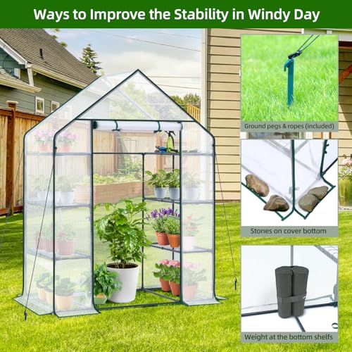 Image of Ohuhu Small Greenhouse for Outdoors: 4 Tiers 6 Shelves Walk-in Indoor Green House Heavy Duty Plant Stands Reinforced Plastic PE Cover Mini Portable Warm House for Outside, 4.8x2.5x6.4 FT White