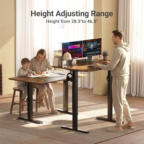 Image of Claiks Electric Standing Desk, Adjustable Height Stand up Desk, 40x24 Inches Sit Stand Home Office Desk with Splice Board, Black Frame /Rustic Brown Top