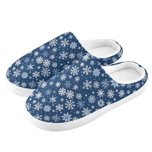 Fuzzy Memory Foam Slippers for Women/Men White Snowflakes Pattern Fluffy Winter House Shoes Indoor and Outdoor4