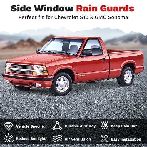 Image of Canvcle Window Visors Rain Guards for 1994-2004 Chevrolet S10 /GMC Sonoma Accessories, Outside-Mount Tape-On Side Window Wind Deflectors Vent Visors Shades Rainproof Black 2PCS