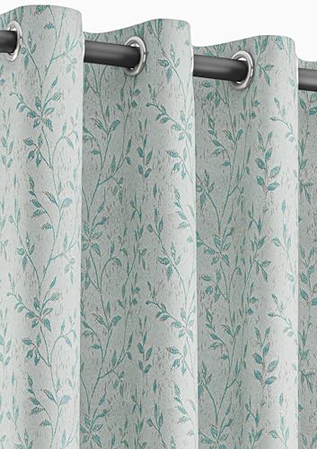 Image of Yellow Weaves 2 Pcs Jacquard Leaf Eyelet Long Door Curtain - Perfect for Home, Office, Bedroom, Living Room & Balcony - 7 Feet (Sky Blue)