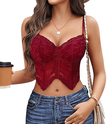Image of Avidlove Lace Bralettes for Women Y2k Camisole Lingerie Adjustable Strap Crop Top