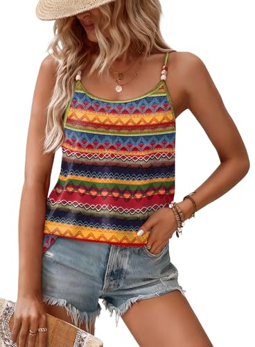 Tank Tops for Women Trendy Flowy Spaghetti Strap Cami Beach Vacation Clothes Sleeveless Womens Summer Tops Casual Camisole Resort Wear Cruise Outfits 2026 Boho Stripe Print M