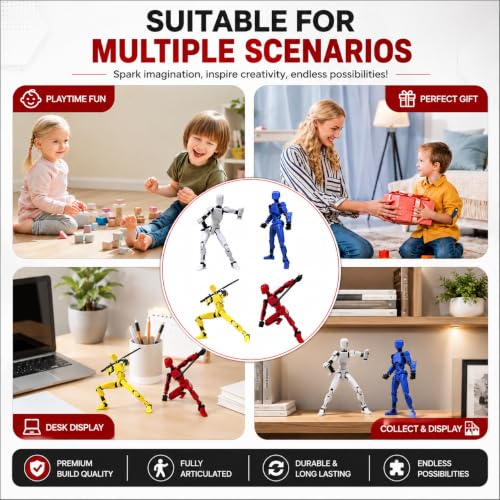 Image of ONNGEO 4 PC Action Figures Titan 13, 3D Printed Multi-Joint Movable Robot, T13 Lucky Action Figure, Dummy Robot Action 13, Desk Decoration Creative Robots, Nova 13 Mechanical Doll (YWBR)