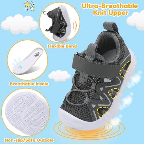 Feetcity Wide Toddler Shoes Kids Slip On Sneakers Boys Girls Toddler Walking Shoes Breathable Athletic Shoes Running Sneakers Grey thumb #4