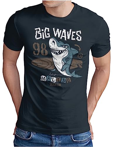 T-shirt Shark Surfing Malibu pour homme bleu marine en grande taille XXXXL coton d'été Cali