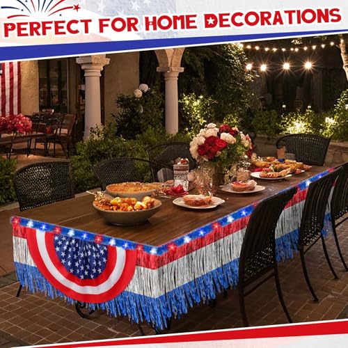 Image of Crowye 250th 4th of July Parade Float Glow in The Dark Decoration Set Memorial Day Metallic Foil Fringe Curtains Patriotic Banner Red White Blue Crepe Paper Streamer Star Shape String Light for Party