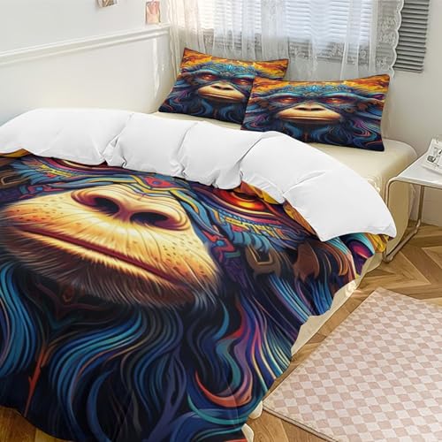Ensemble housse couette imprimé singe 220x240cm pour une décoration de lit exotique