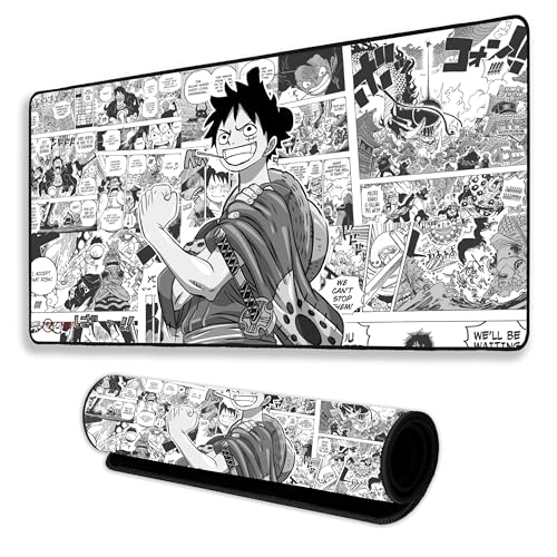 Image of Pirate Anime Mouse Pad 18x36 Inch 3mm Extended Gaming Desk Mat with Anti-Slip Rubber Base Mousepad for Smooth Surface Desk pad for PC & Laptop Use Waterproof & Stiched (Black /White) Deskpad