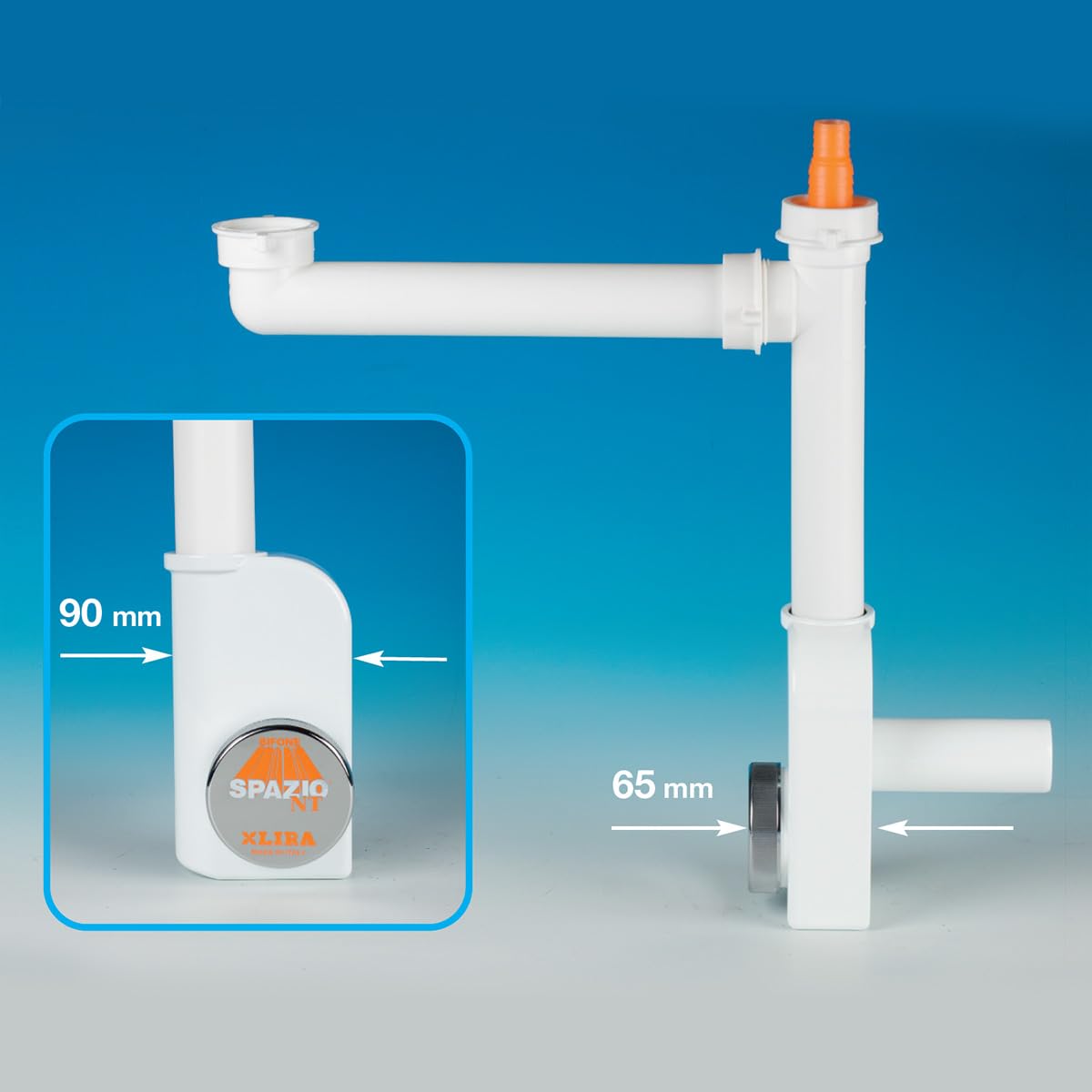 Siphon Lira Space 1 NT inspectable pour éviers de cuisine avec 1 baignoire blanc