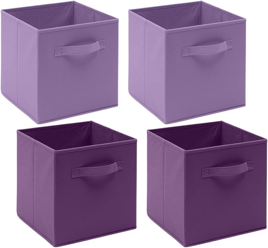 NICEME Cube Storage Boxes Set of 4, Foldable Storage Boxes with Handle for Home Office Nursery, 4pcs Collapsible Bins Organiser for Shelf Closet Organization, Light Purple+Dark Purple — image 1