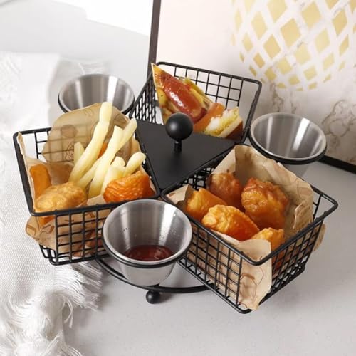 Panier à fish and chips en métal avec coupelle à sauce intégrée pour apéritif