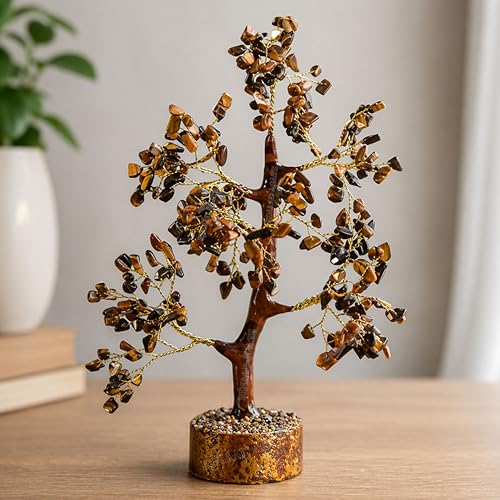 Image of Tiger's Eye Crystal Tree with 300 Chips - 11 Inch Vastu Feng Shui Money Tree for Wealth, Luck & Prosperity | Natural Healing Crystal Home Decor | Positive Energy Gift for Office & Living Room