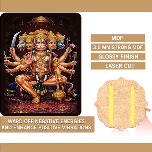 Image of BerryBox Panchmukhi Hanuman MDF Sticker Wall Frame Door Vastu Dosh Rectification Remedy Of Home, Office And Factory MDF Photo Poster with self adhesive tape 4x6 inch (Style 8)